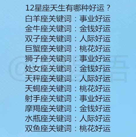 12星座天生有哪种好运 和12星座谈恋爱不要做这些...