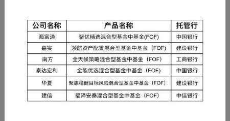 首批FOF基金获批 6家基金公司拔得头筹 