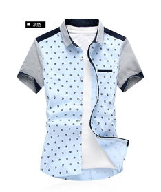 夏季男士短袖衬衫 拼接修身男式衬衣 纯棉时尚休闲男衬衫A3005