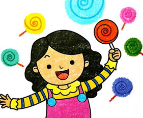 女孩和棒棒糖 儿童彩笔画作品