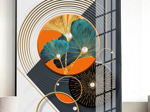 现代艺术轻奢立体银杏叶抽象几何玄关背景装饰画图片素材 效果图下载 