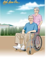 妻子推着坐轮椅出的丈夫在散步下载 1431373 