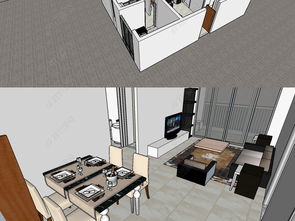 住宅别墅样板房小户型SU3D模型设计模型下载 