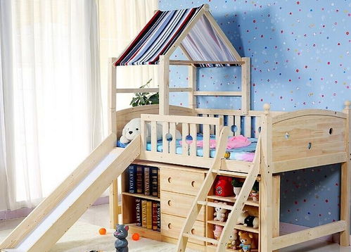 美式风格儿童房带滑梯的床装修效果图 