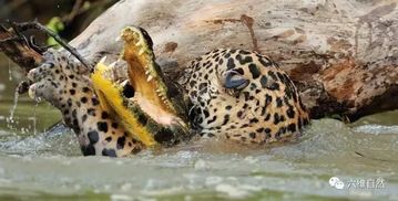 六维自然 鳄鱼遭到美洲豹偷袭,瞬间变成 猫吃鱼 现象 