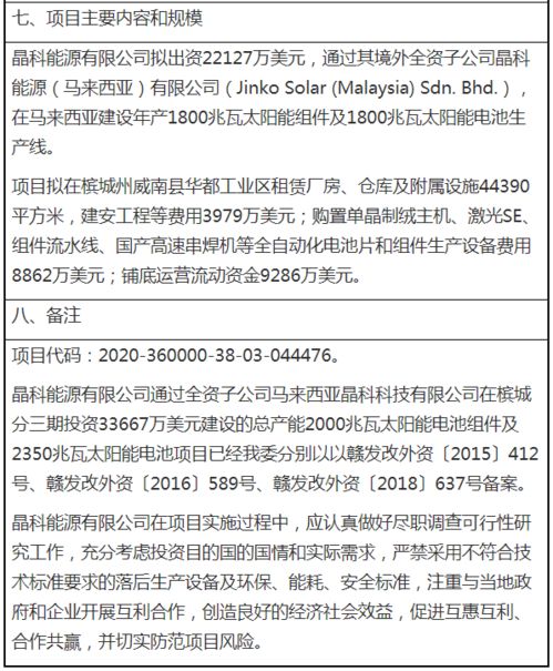 信息 江西发改委同意晶科马来西亚1.8GW组件 1.8GW电池四期项目备案