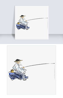 坐着的渔翁钓鱼插画图片素材 PSB格式 下载 动漫人物大全 