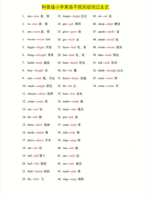 小学必默写不规则动词过去式 