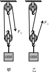 如图所示,物体A和B所受重力都为100N,滑轮重均为20N,当分别用力匀速提升重物A和B时,FA为 N FB为 N. 不计摩擦和绳重 青夏教育精英家教网 