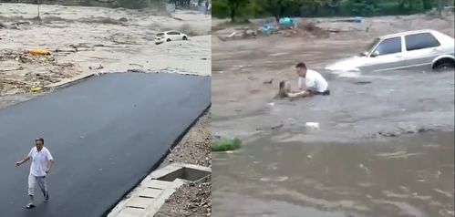 河南焦作暴雨引发洪涝多车被冲走 男子不顾危险冲入洪水中救下一人
