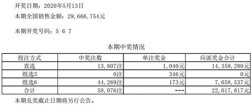 5月13日体彩联网玩法开奖公告