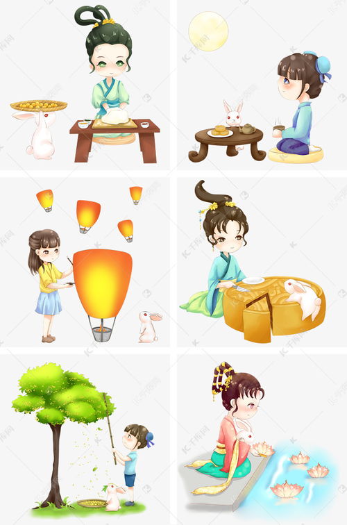 中秋节小女孩小白兔场景插画合集素材图片免费下载 千库网 