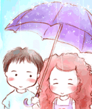 一张男生为女生撑伞的卡通头像 