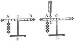 如图甲所示,在杠杆左边A处挂四个相同钩码,要使杠杆在水平位置平衡,应在杠杆右边B处挂同样钩码