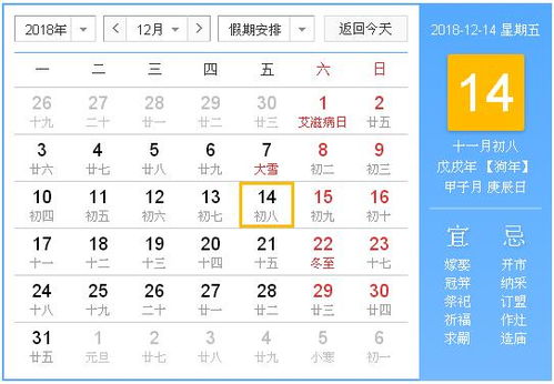 2018年12月14日黄历,2018年12月14日黄历查询 农历习俗 