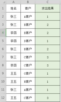 Excel 求一个客户对应几个姓名 