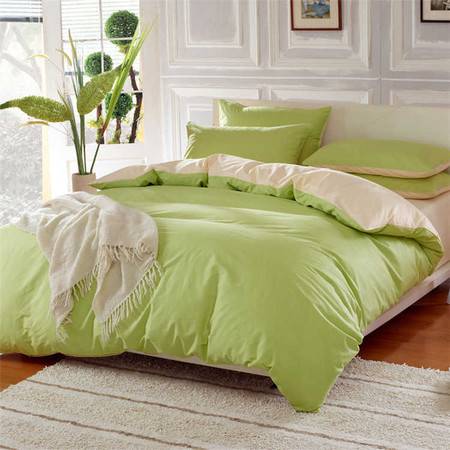 纯棉四件套纯色全棉床单床笠双人被套简约斜纹床上用品4三件套件
