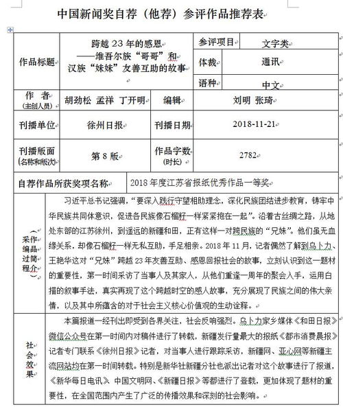 第二十九届中国新闻奖自荐 他荐 新闻作品 跨越23年的感恩 维吾尔族 哥哥 和汉族 妹妹 友善互助的故事 初评公示 