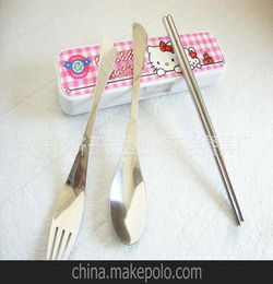 哆啦A梦便捷餐具不锈钢勺子筷子叉子组合套装 塑料盒