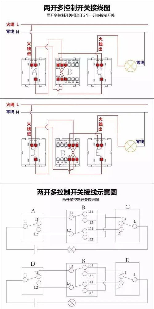 最全开关接线图 单控 双控 三控 四控 控制 