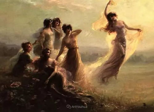 法国画家油画中的仙女,身披薄纱,性感迷人