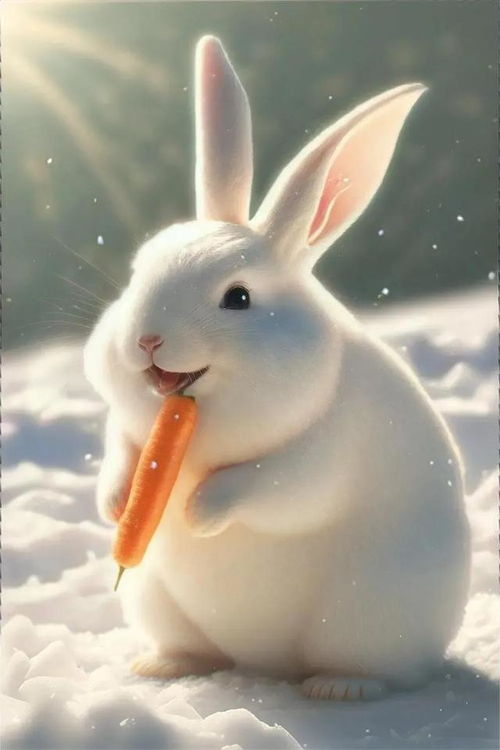 萌兔在雪地里晒太阳 太可爱了