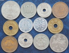 日本 全套6枚硬币 1,5,10,50,100,500元 