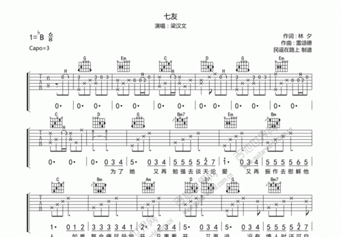 七友吉他谱 梁汉文 G调弹唱 吉他世界网 