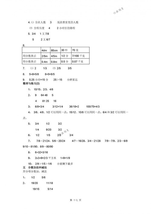 五年级下册数学补充习题答案