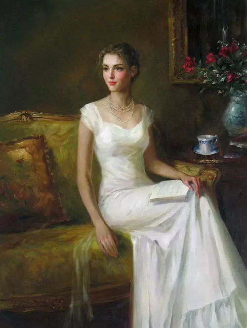 油画里的白衣女子,宛如仙女下凡