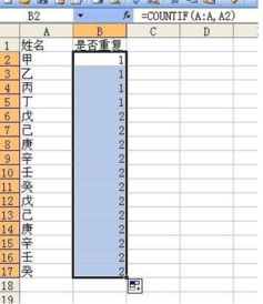 一张excel表格里如何查询重复的名字 