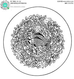 中国古典图案 双鱼和花朵叶子构成的圆形图案AI素材免费下载 编号1513783 红动网 
