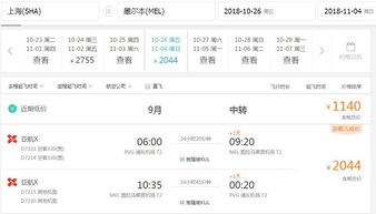 2月或者3月墨尔本到上海往返机票价格