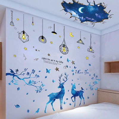 个性创意星空鹿墙贴纸贴画墙面墙壁装饰品卧室房间背景自粘