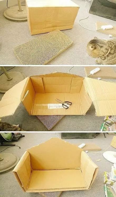 不要的纸箱废物利用,DIY制作可爱猫窝的方法