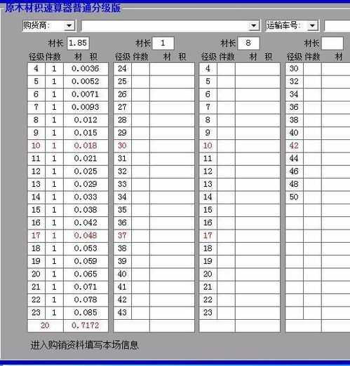 1.85米材积表