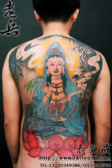 武汉纹身 满背观音纹身图案 