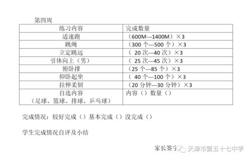 天津市第五十七中学假期体育家庭作业方案