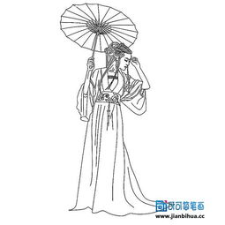 古装美女简笔画图片