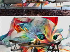 欧式手绘水彩可爱猫咪背景墙装饰画图片素材 效果图下载 