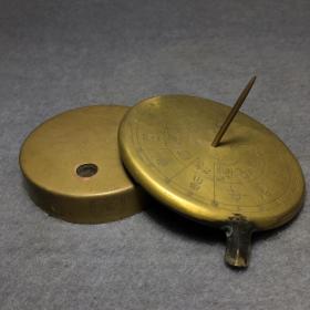 铜日晷仪 日晷罗盘 古时时间测量指南天文计时器风水摆件重1296克 