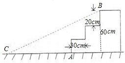 如图,某公园入口处原有三阶台阶,每级台阶高为20cm,深为30cm.为方便残疾人士,拟将台阶改为斜坡,设台阶的起点为A,斜坡的起始点为C,现将斜坡的坡角 BCA设计为12 ,求 