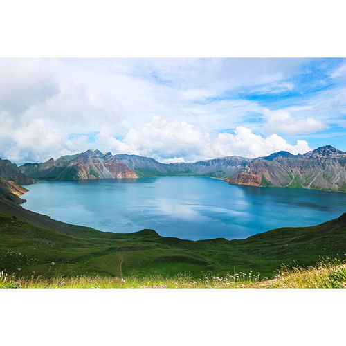 长白山天池招财聚财装饰画山水风景画风水壁画客厅办公室墙贴自粘