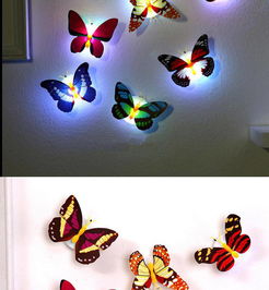 发光七彩灯3d立体夜光蝴蝶墙上装饰品客厅卧室婚房创意墙贴壁纸贴