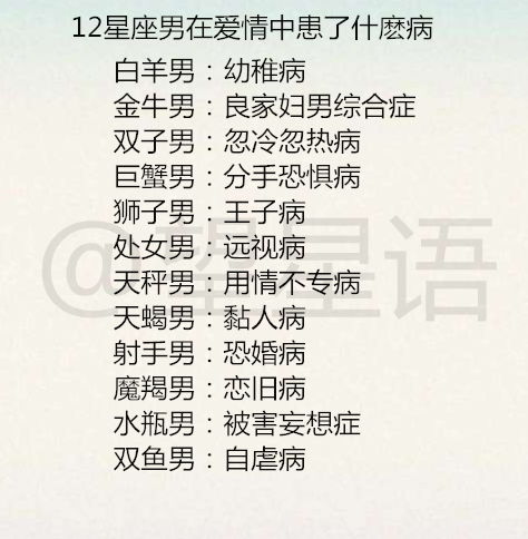 12星座都爱做什么样的白日梦 12星座男在爱情中患了什麽病