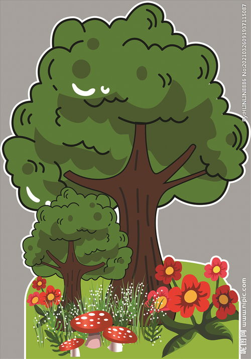 手绘大树卡通树大树小树植物绿化图片 