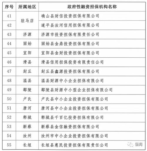 55家 河南首批政府性融资担保机构名单公布 