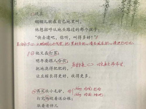 六年 三黑和土地 ,看自身教师手写笔记,帮学生更好地预习课文