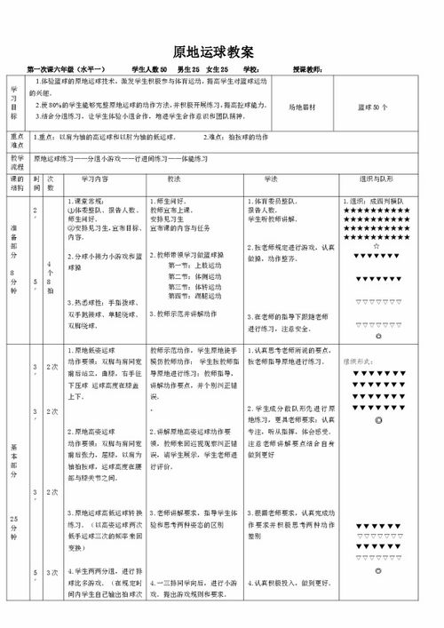 六年级体育教案 原地运球 全国通用 