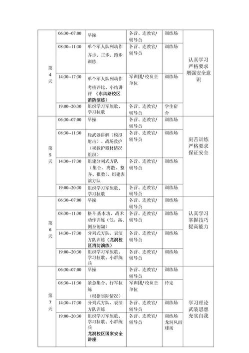 军训计划方案模板